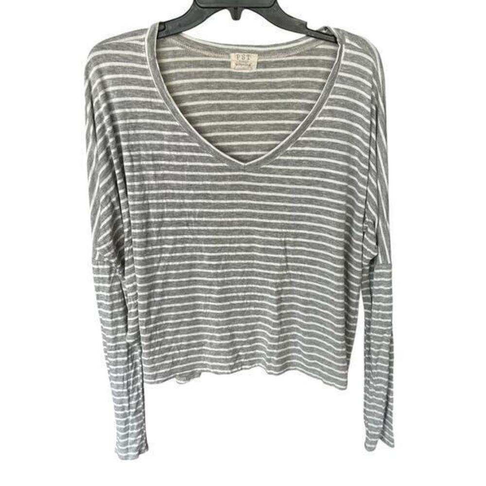 PST LA Project Social T gray stripe dramatic sleeve crop top sz S fits plus XXL
